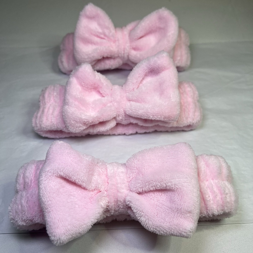 Set Of 3 SPA Headbands Pink Soft Makeup Headband Fleece Bow Face Wash forโ Women